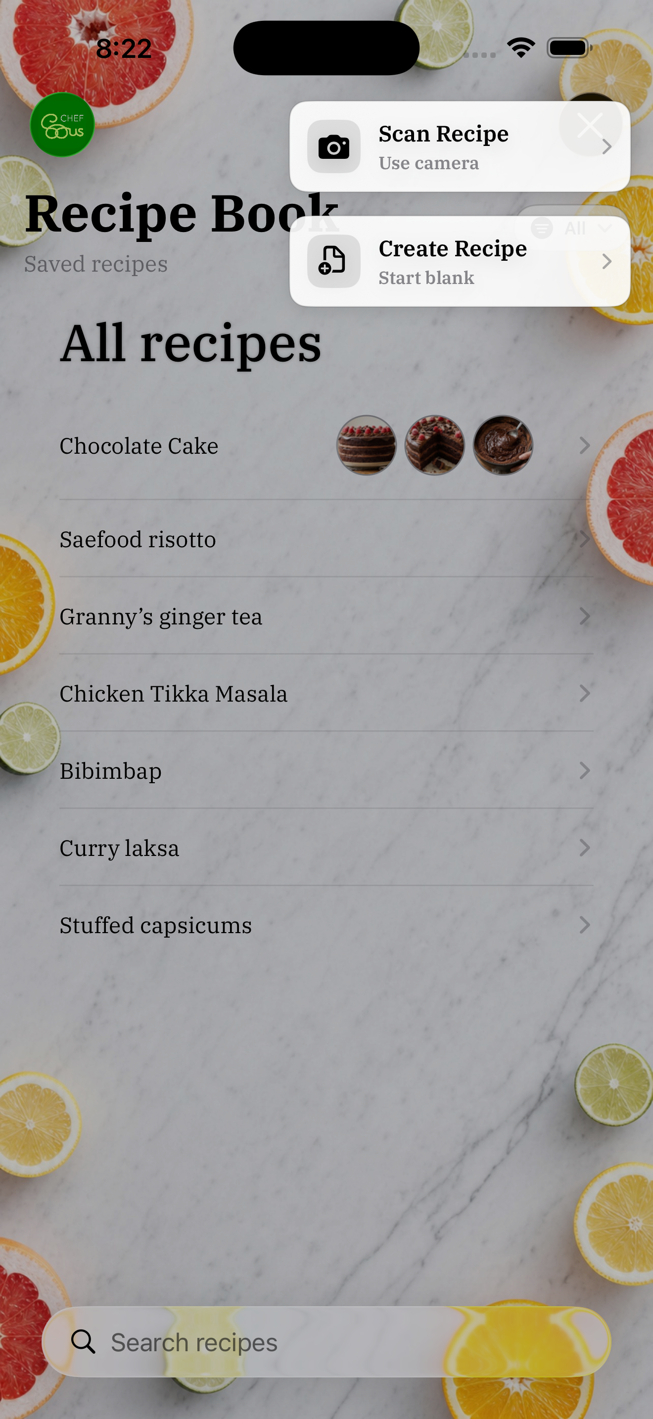 Recipe import in Chef Sous